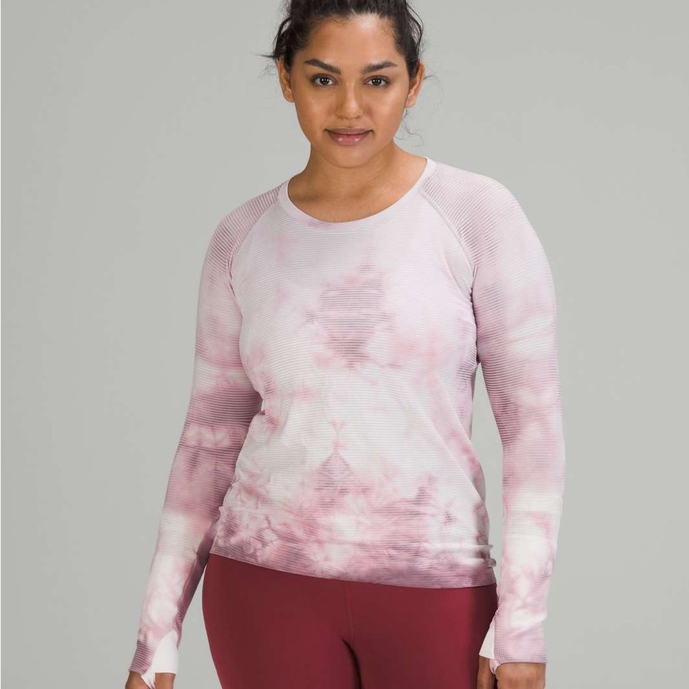 Lululemon Swiftly Tech Long Sleeve Shirt 2.0 Shibori Stripe Pink Taupe